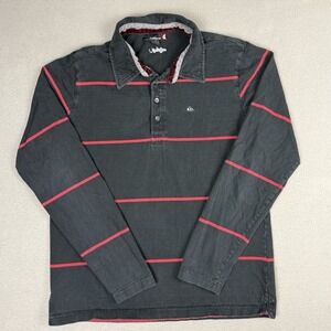 Y2K Quiksilver Striped Longsleeve Collared Shirt Large Black Red Skater
